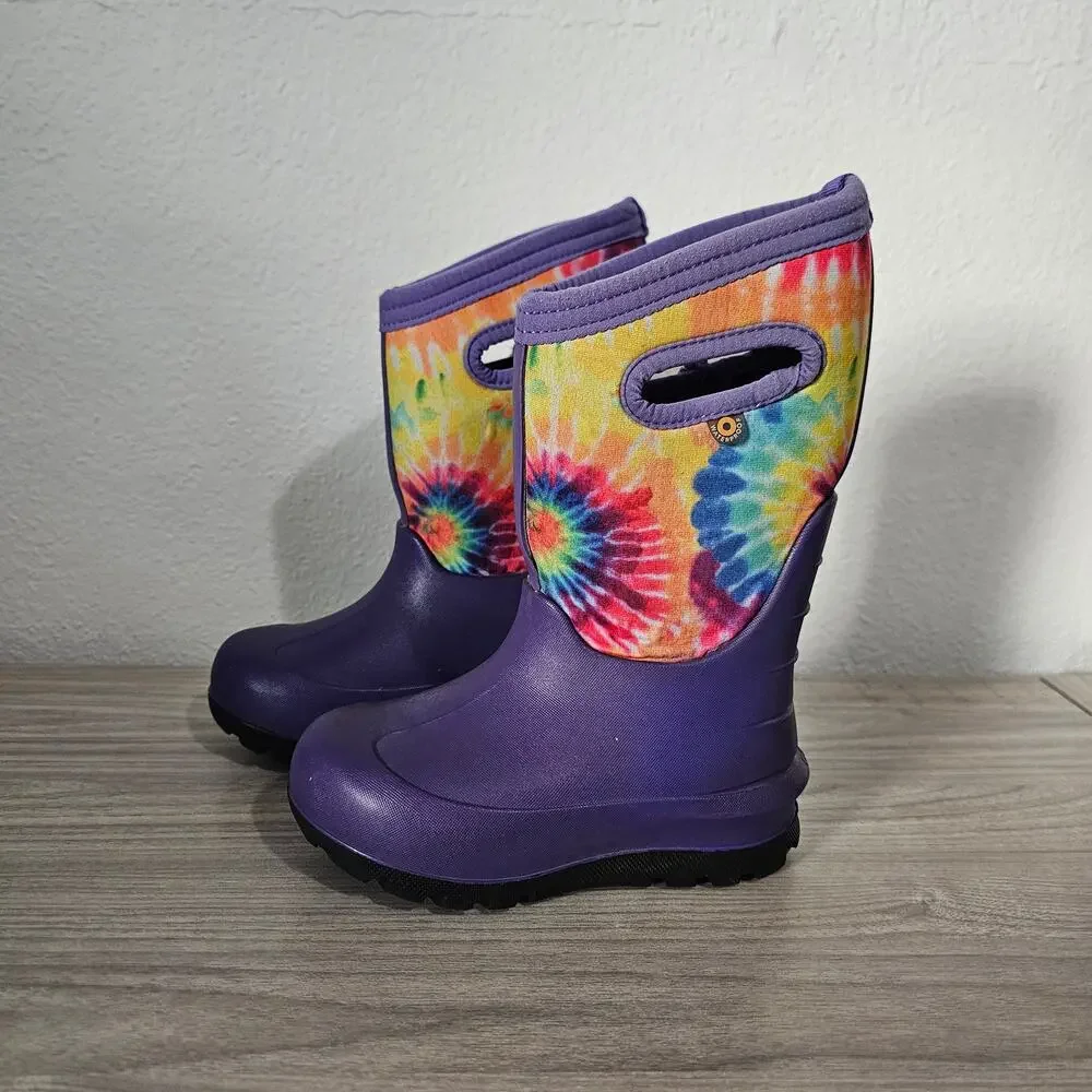 Bogs Neo Classic Purple Tie Dye 3 Season Boots Kids US10 Waterproof